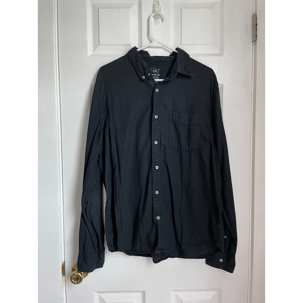 Save Khaki United Long Sleeve Black Button Down Cotton Shirt Size XL Made in USA